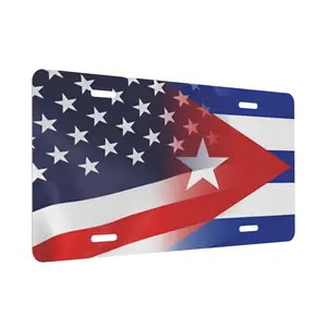 Flag Of Cuba And Usa License Plate Aluminum Metal Car Tag Novelty Home Decoration For Women And Men 6x12 Inch