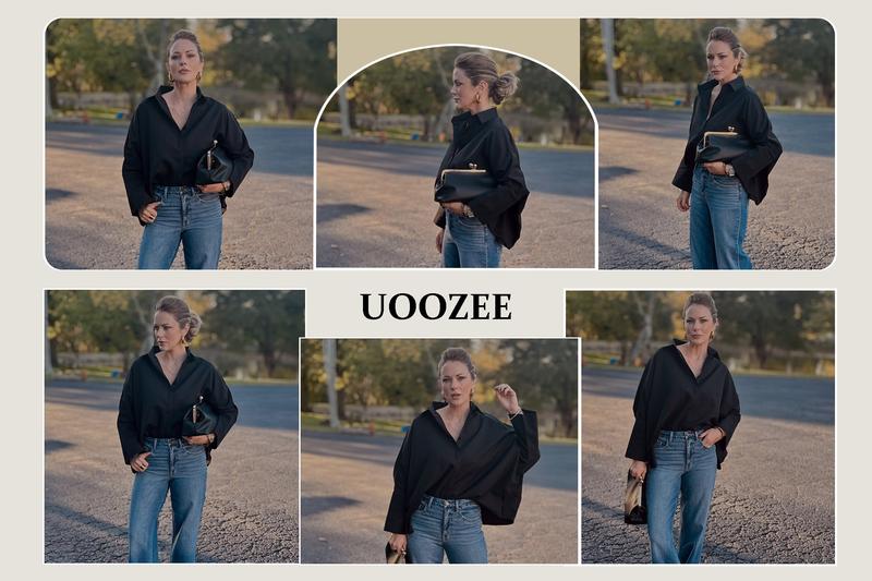 UOOZEE Women's Oversized Fit Multi-Colored Lapel Shirt Tops for All Seasons Loose Simple Polyester Versatile Commuting Suitable for Various Occasions Soft Cotton Blend Chic Blouse Casual