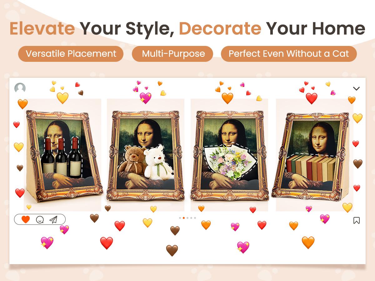 VAGASCAPE Mona Lisa Cat Scratcher Bed 2025 with Arm Front Panel Eco-Friendly Cardboard Cat House Easy-to-Assemble Artistic Home Decoration for Cats and Small Pets