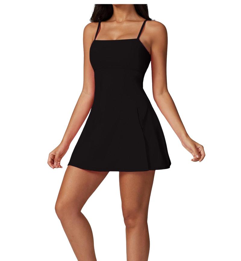 Women's Tennis Dress with Square Neck Built-in Shorts Backless Golf Dresses Workout Side Slit Athletic Golf Dresses in Multiple Colors Sleeveless Casual Everyday Seamless Sportswear Summer