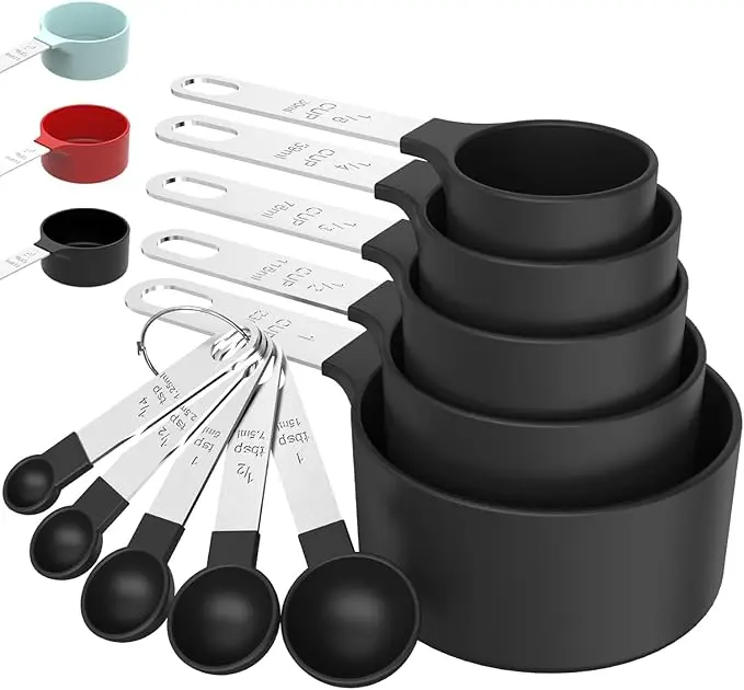 Measuring Cups & Spoons Set, Stackable Cups and Spoons | Nesting Measure Cups with Stainless Steel Handle, Kitchen Gadgets for Cooking & Baking (Black)