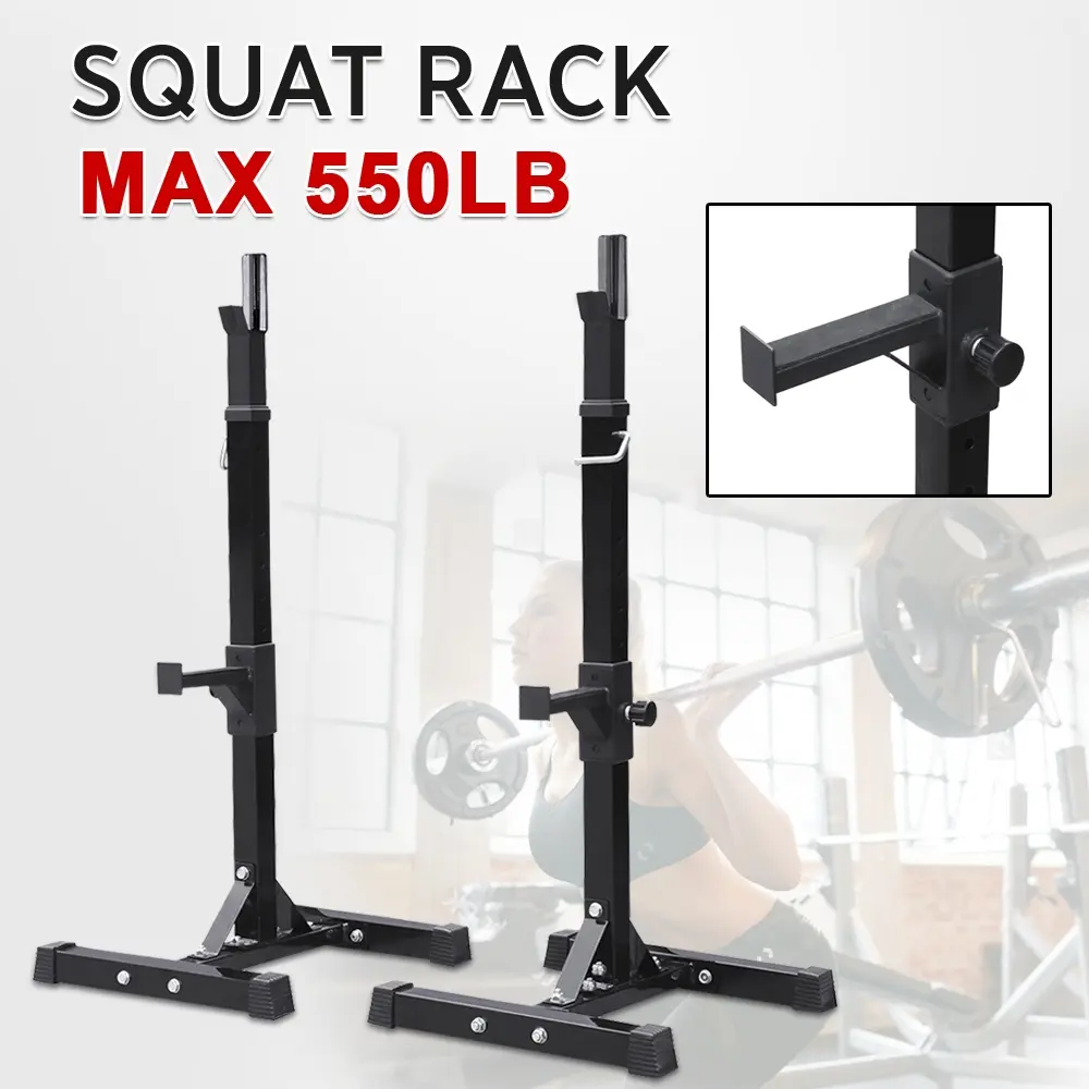 Yaheetech Pair of Adjustable Height Squat Racks with Safety Spotter Arms, Weightlifting Equipment for Resistance Training, 14-Level Adjustability (44-70 in), 550lb Capacity for Home Gym Standard Barbell Use