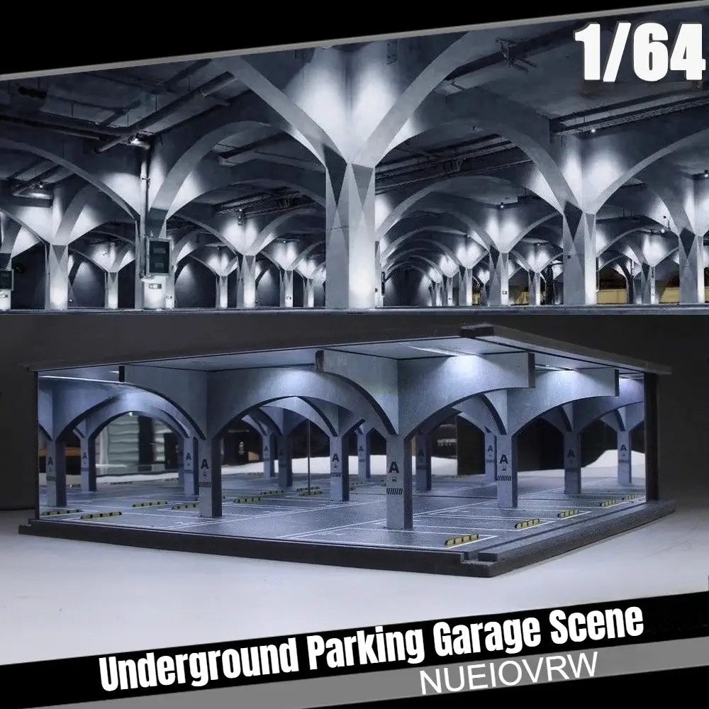 1/64 Scale Diorama Model Set, LED Lights Acrylic Sheet City Street Underground Parking Lot Workshop Scene Display, Unisex Collectible Toy Gift for Model Vehicle Enthusiasts, Room Accessories, Type-C Light