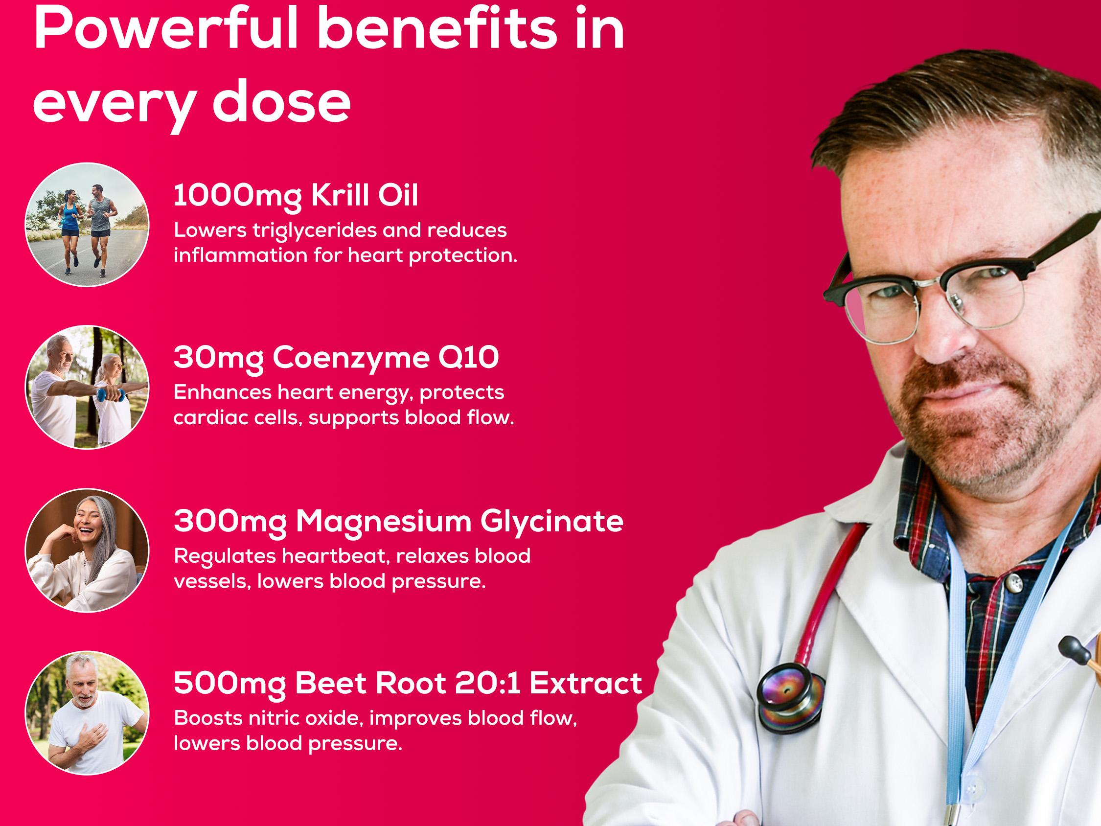 ZOOONE Heart Health 1830mg Supplement - 6-in-1 Formula with Krill Oil CoQ10 Magnesium Glycinate Beet Root Antioxidant for Heart Health & Energy Production 120 Softgels Gluten-Free Vegan Non-GMO Gelatin-Free Made in USA