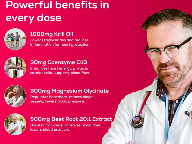 ZOOONE Heart Health 1830mg Supplement - 6-in-1 Formula with Krill Oil CoQ10 Magnesium Glycinate Beet Root Antioxidant for Heart Health & Energy Production 120 Softgels Gluten-Free Vegan Non-GMO Gelatin-Free Made in USA