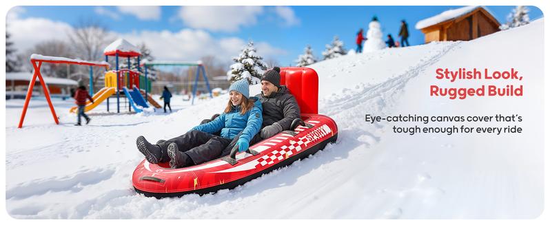 QPAU Heavy-Duty 2-Person Inflatable Snow Sled with Premium Canvas Cover, Backrest, Reinforced Handles, Tow Strap & Locking Seal for Kids & Adults Family Fun 63.5" x 33.5" Supports 500 lbs Winter Inflatable Toys QPAU Heavy-Duty 2-Person Inflatable Snow Sled with Premium Canvas Cover, Backrest, Reinforced Handles, Tow Strap & Locking Seal for Kids & Adults Family Fun 63.5" x 33.5" Supports 500 lbs Winter Inflatable Toys