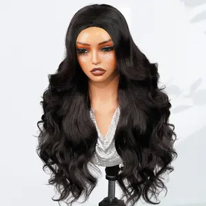 CurlyMe Half Wig Pre-Styled Butterfly Cut Layered Yaki Straight 250% Density Full Curls Glueless Wig Seamless Flip Over 3 IN 1 Human Hair Wig With Drawstring Beginner Friendly