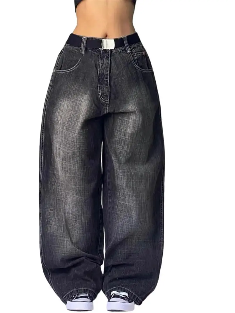 Womens Baggy Jeans Y2k Wide Leg Vintage Wash Skater Streetwear Outfits