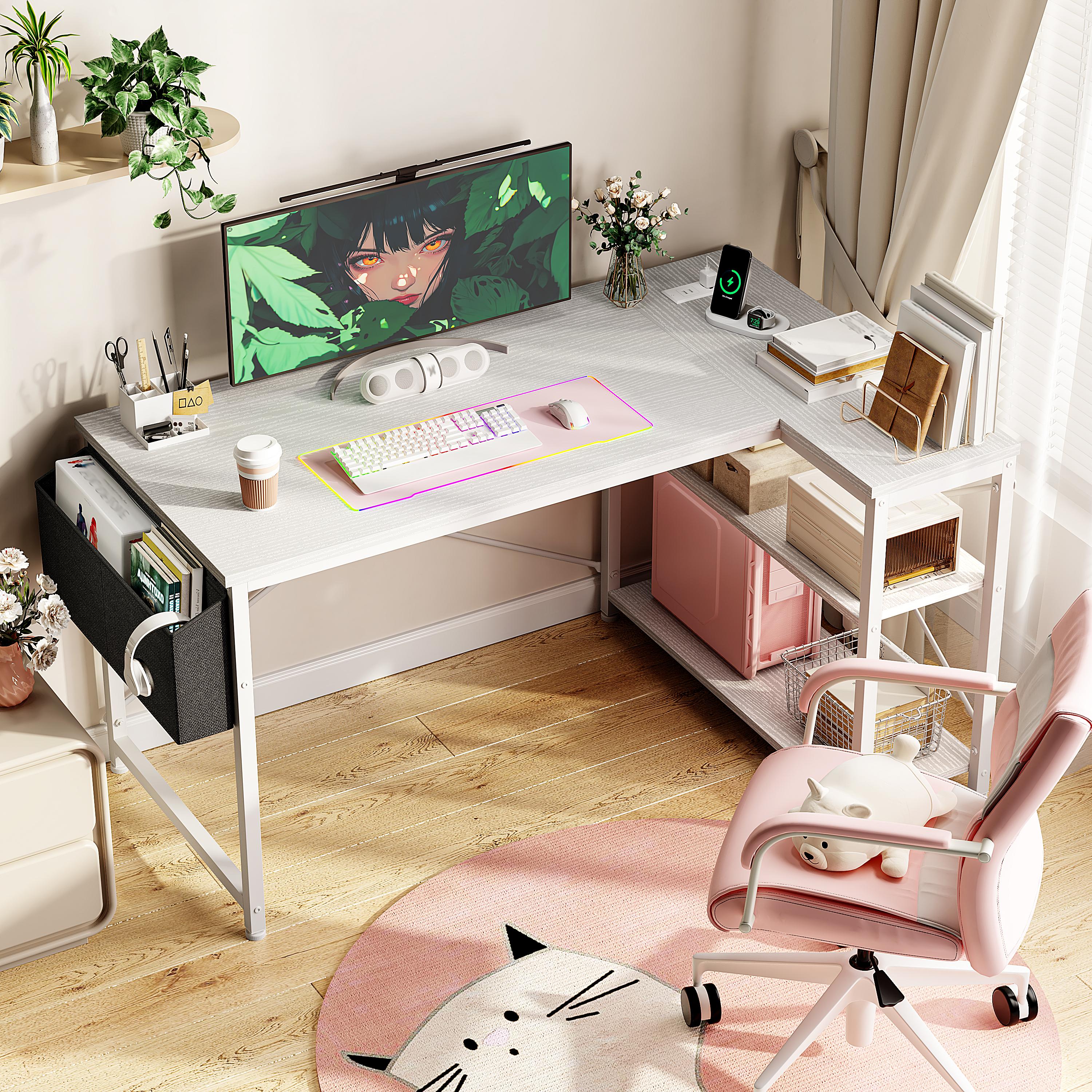 【BlackFriday New Release】Raybee 39''/47'' Gaming Desk L Shaped Computer desk with storage & Power Outlets USB for Home Office & Bedroom,Easy Assemble and Space-Saving,Gaming Equipment