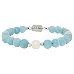JTV Blue Aquamarine Rhodium Over Sterling Silver Beaded Bracelet