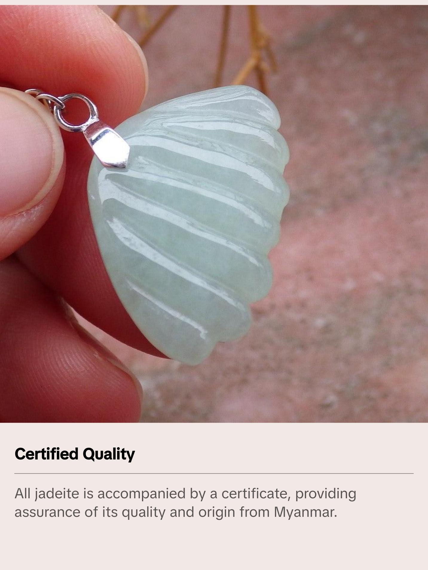 Certified Sterling Silver 925 100% Green Natural Myanmar Burma Hand Carved A Jade Jadeite Sea Shell Dangle Earring Earrings