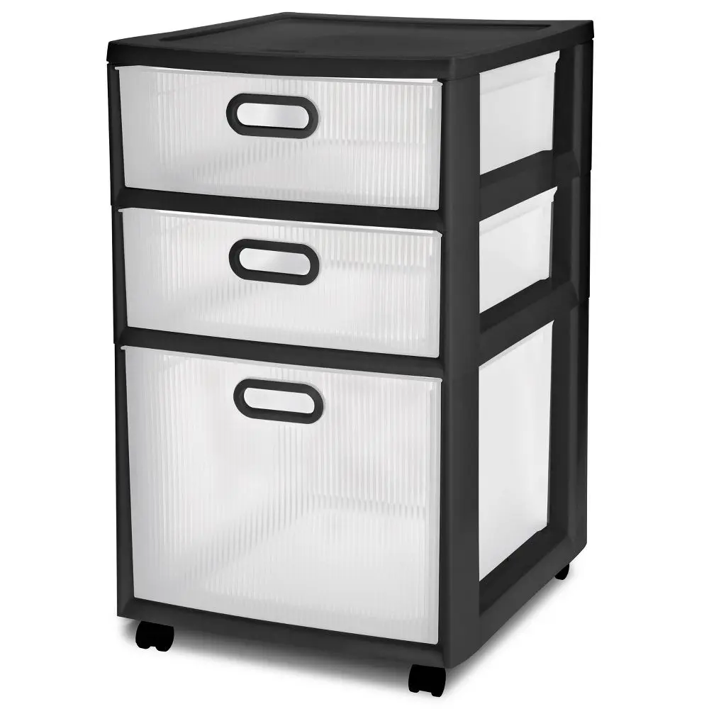 Sterilite Ultra 3 Drawer Storage Cart Black: Plastic Utility Drawers with Casters Portable Universal Storage No Assembly Required