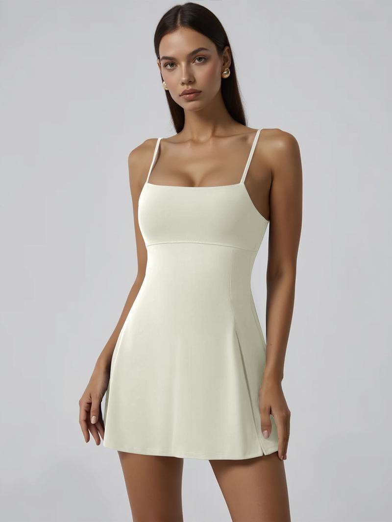 Women's Sports Dress with Built-In Bra Adjustable Straps Side Slit High-Low Hem for Golf Yoga Tennis Outdoor Activewear Stretchy Fabric for Tummy Control Support Yoga Apparel