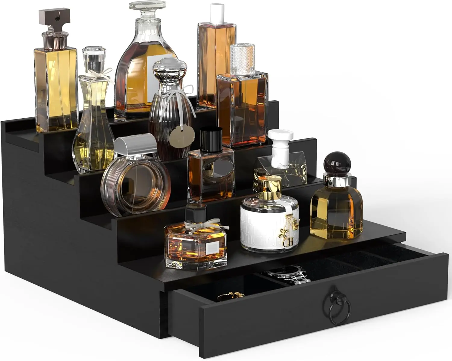 Men's 5-Tier Traditional Pine Wooden Rectangle Cologne Organizer Stand with Felt-Lined Drawer, Hidden Compartment & Desk Display Box, Collapsible Stackable Storage Boxes, Male Gifts #tiktokshopsummersale DealsForYouDays