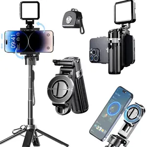 2026 New magnetic & clamp 2-in-1 mini selfie stick with 360°   Rotation Portable Anti-shake Wireless Bluetooth control magnetic phone stand for selfie Video recording Vlog Compatible with most phones