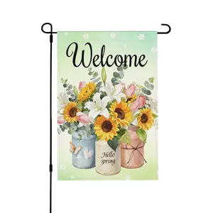 Spring Summer Floral Welcome Garden Flag 12x18 Inch Double Sided Outside, Floral Mason Jar Holiday Yard Outdoor Flag