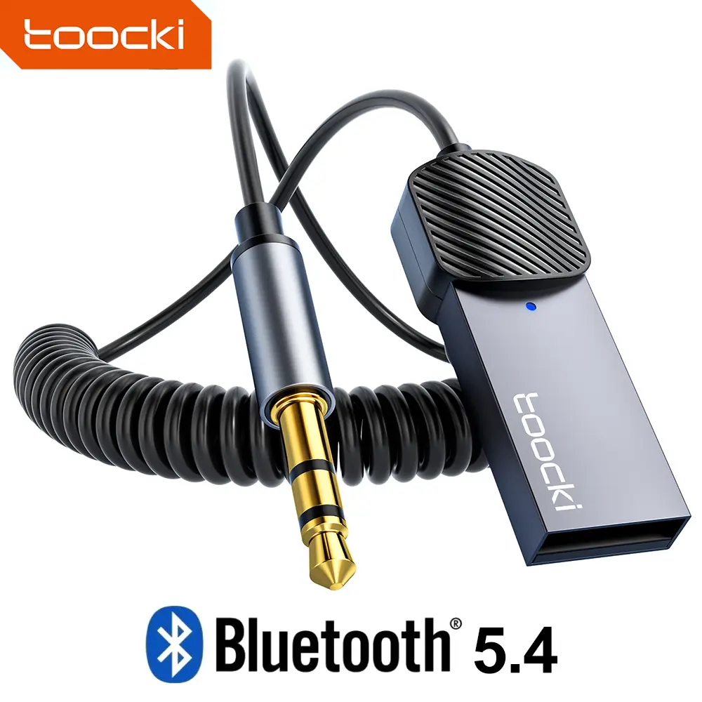Toocki Bluetooth 5.4 Aux Adapter - 3.5mm Bluetooth Receiver Car Accessory with USB 2.0, Built-in Mic, Hands-Free Calls, Alloy Body, Compatible with Vehicle Accessories, Aux Cable, Auxiliary Cord, Car/Home Audio, Aluminium