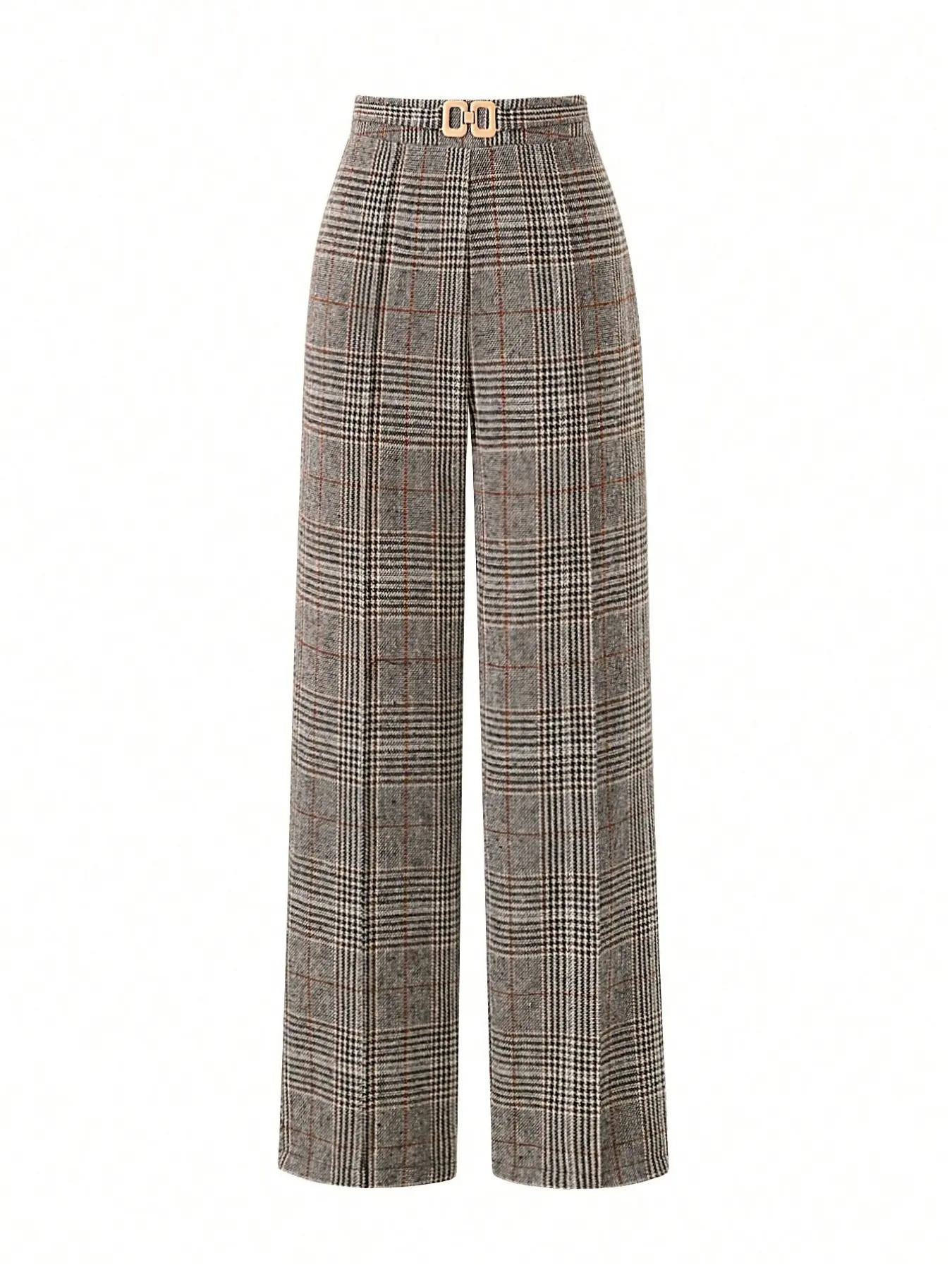 Women's Metal Buckle High Waist Plaid Wide Leg Loose Pants Vintage Check Trousers Office Workwear Business Casual Elegant Dark Academia Preppy Aesthetic Old Money Tailored Daily Outfits Spring
