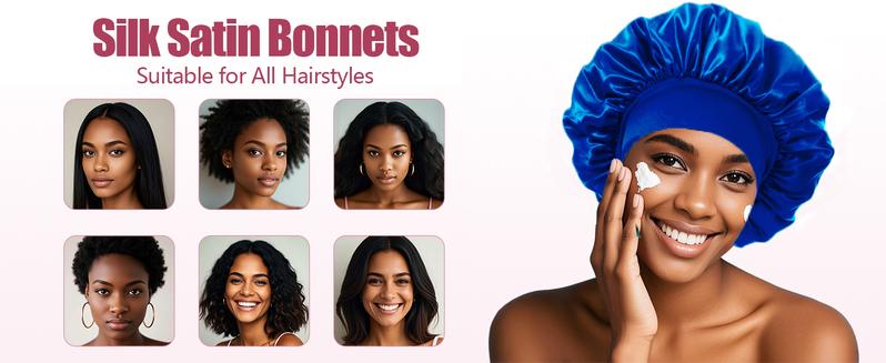 2Pcs Silk Satin Bonnets for Sleeping - Elastic Wide Band Wrap for Black Women Men,Silk Bonnets for Curly Hair,Large Hair Cap for Sleeping school gift Sleeping Bonnet