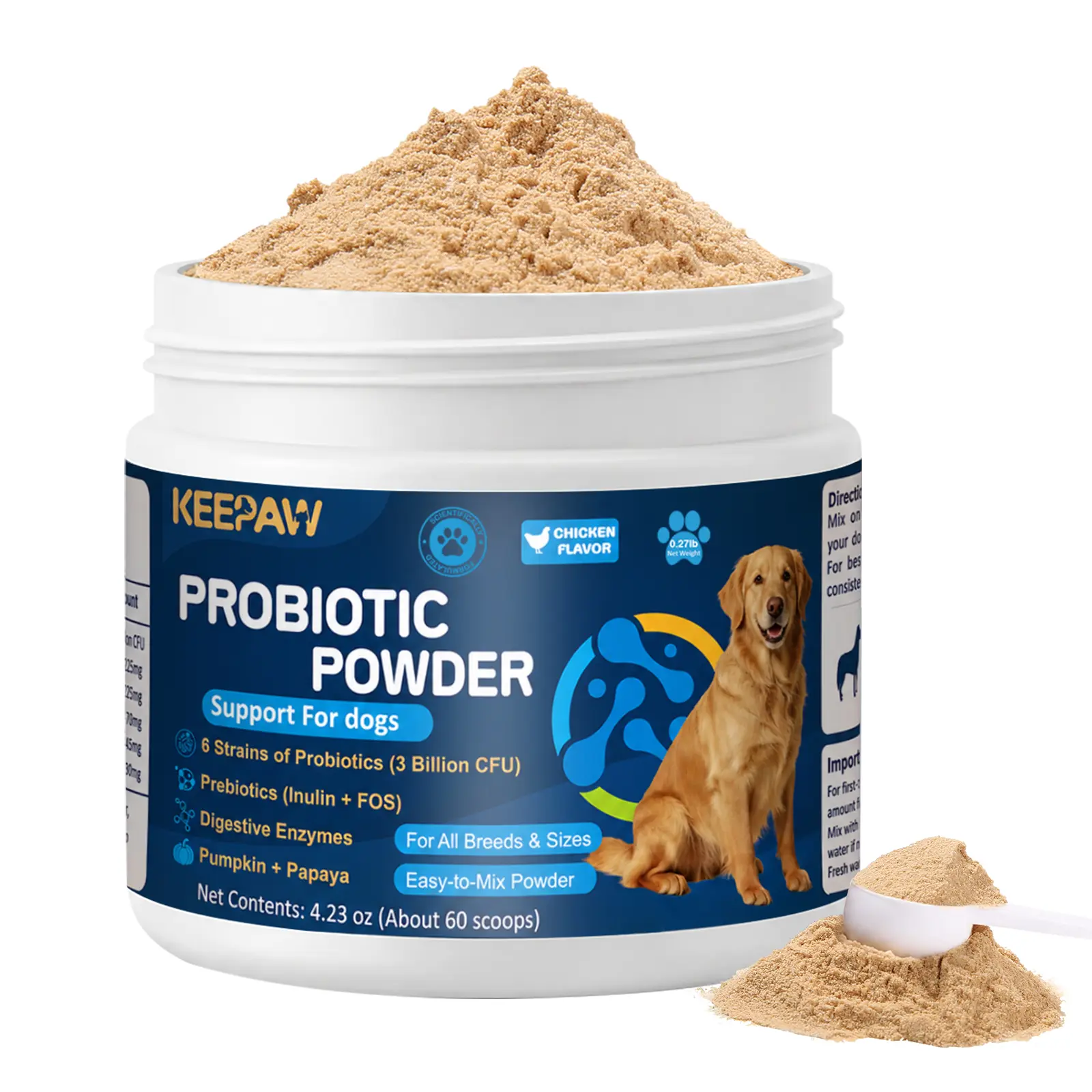 KEEPAW Functional Dog Probiotics Powder Mix, 3B CFU Digestive Aid with Enzymes, Pumpkin, Papaya & Goat Milk - Gut Boost, Healthy Coat & Seasonal Comfort for All Breeds, 90 Scoops