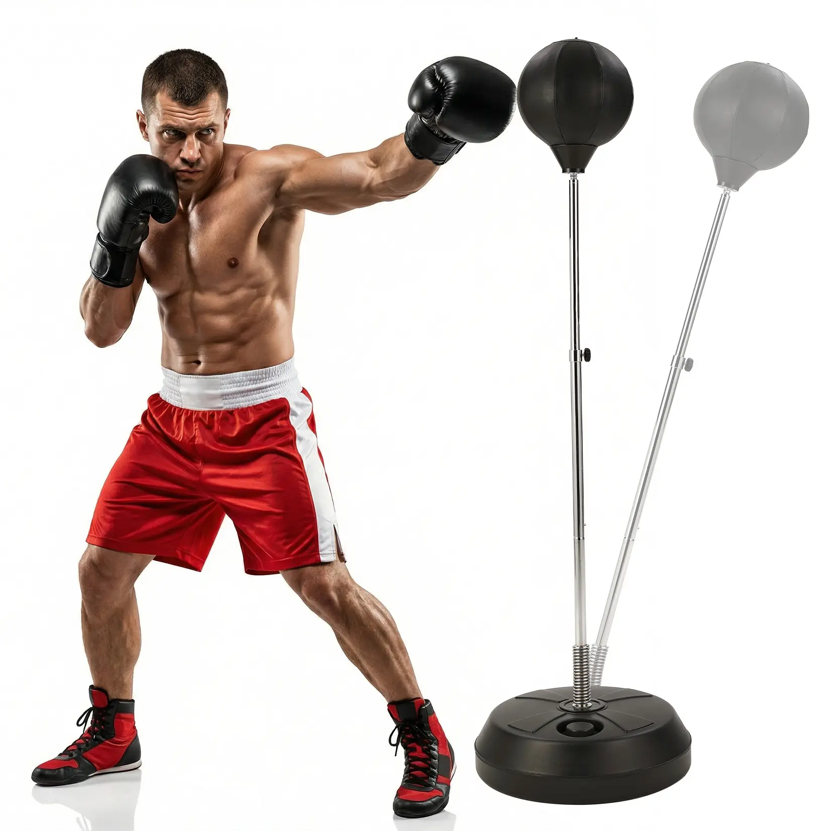 Unisex Adjustable Boxing Ball Set with Stand - Adults/Teens Boxing Training Gear, Heavy-Duty PU Material Reflex Bag with Sturdy Base, Reflex Bounce for Home Gym Hand-Eye Coordination Speed & Cardio Training