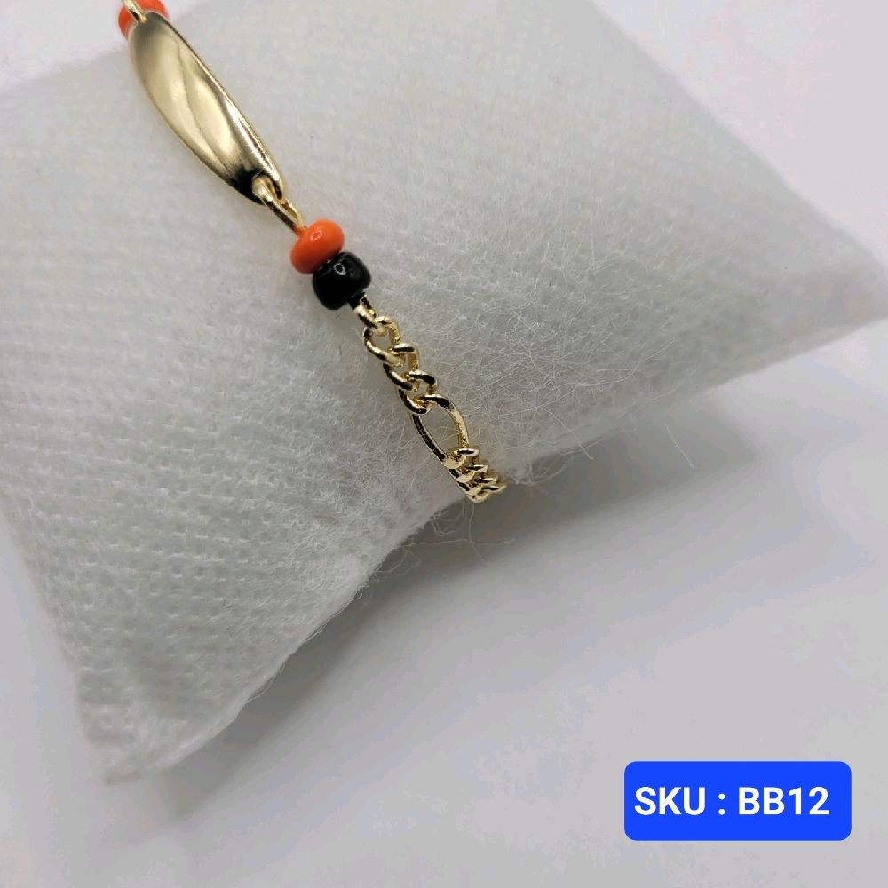 Baby Bracelet Orange and Black Adjustable Laminated-Gold 6 inches 3mm chain 5mm plate for Small Kids Protection Jewelry