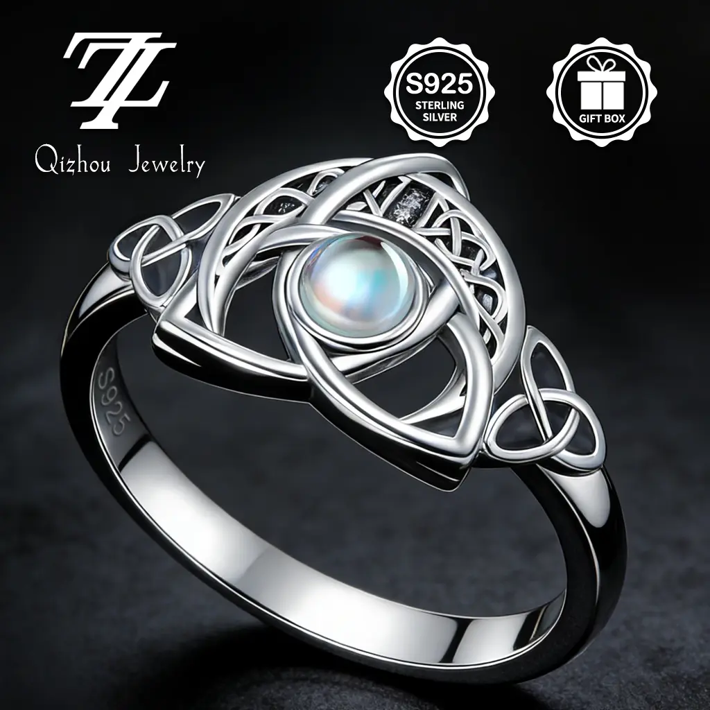 S925 Sterling Silver Celtic Knot Moonstone Ring Dreamy Blue Glow, Gift Box Included summerwins S925 Sterling Silver Celtic Knot Moonstone Ring Dreamy Blue Glow, Gift Box Included summerwins