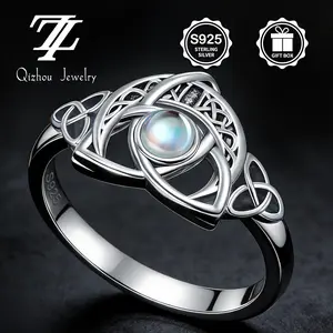 S925 Sterling Silver Celtic Knot Moonstone Ring  Dreamy Blue Glow, Gift Box Included