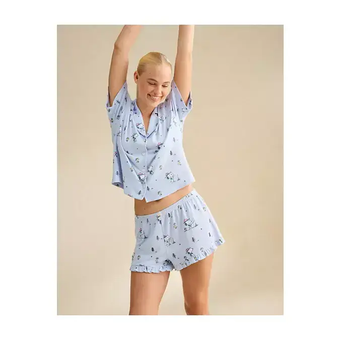 AE Luxe Plush Snoopy Button-Up PJ Set