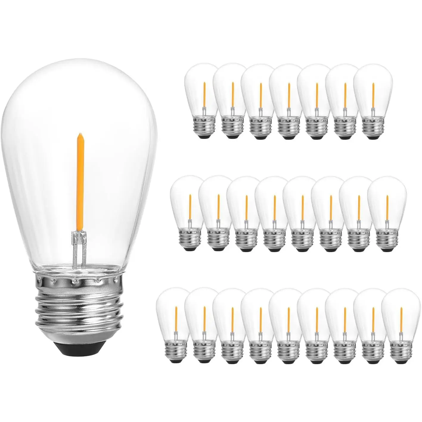 25/50/100 Pack Dimmable 1W S14 Replacement LED Bulbs, 2700K Warm White Waterproof Outdoor String Lights Vintage LED Filament Bulb, Shatterproof E26 Screw Base Edison LED Light Bulbs