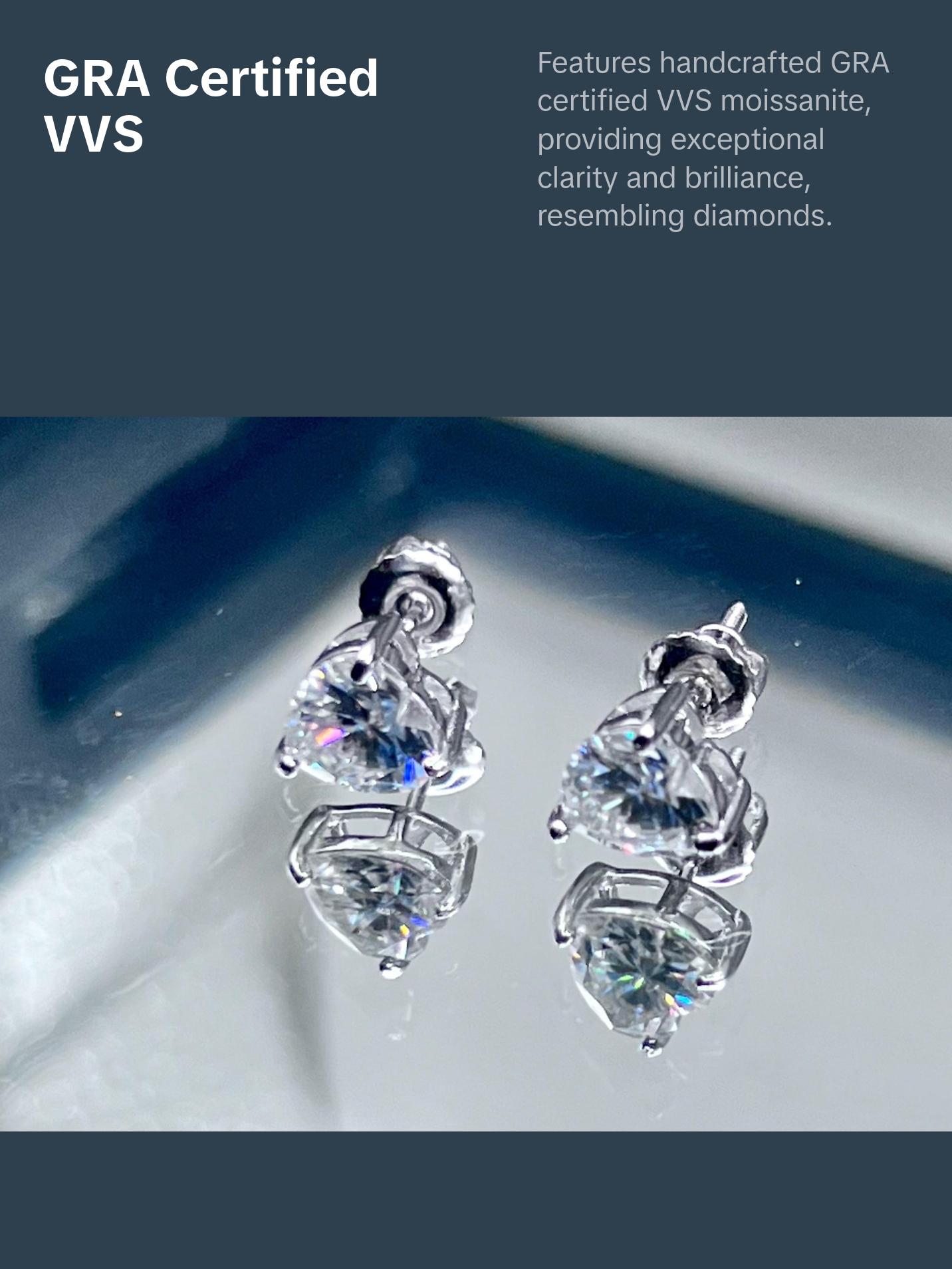 Heart Shaped Sterling Silver VVS Earrings