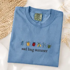 Sad Bug Summer Shirt, Embroidered Bug Tee, Comfort Colors Shirt, Cottagecore Insect Shirt, Minimal Nature Embroidery Tee, Gift for Her