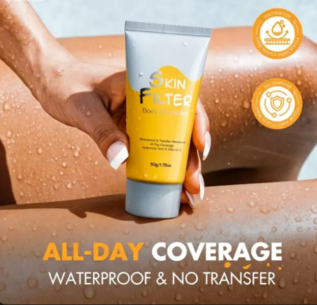 Skin Filter Body Concealer, 50g, Waterproof & Transfer-Resistant, All-Day Coverage, Hyaluronic Acid, Vitamin E & Glycerin, Smoothing Sun Protection for Scars & Spots, Ideal for Beach & Pool Daily Use