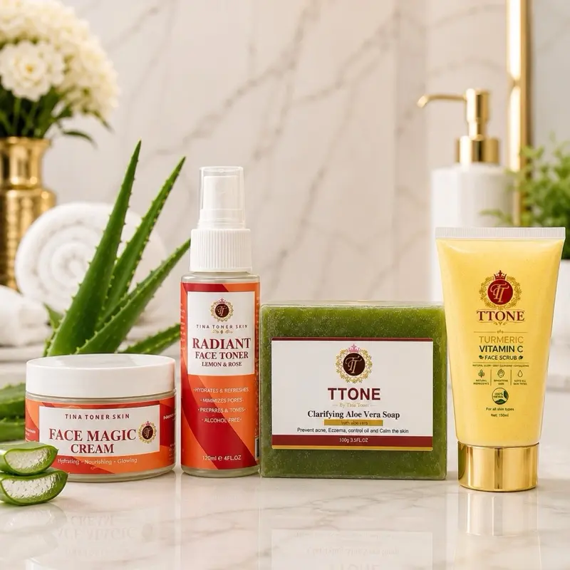TTONE MINI TRAVEL  FACE GLOWING SET  WITH Turmeric Vitamin C   ALOW  AND FACE MAGIC CREAM ( Facial glowing  set.  Enzyme Hydrating Scrub for Skin purifying and deep cleansing sensitive  skin care