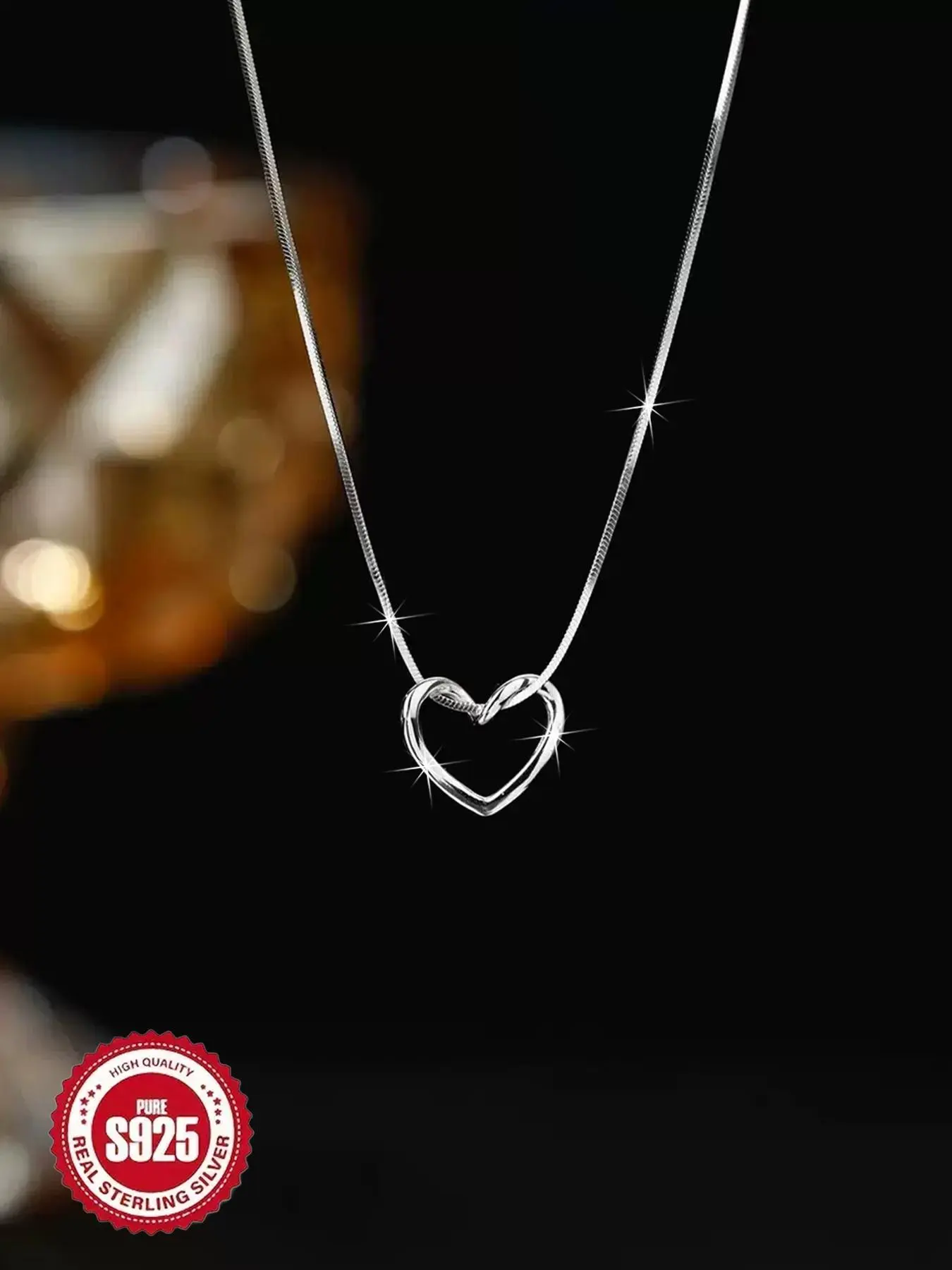 S925 Sterling Silver Twisted Love Heart Shaped Chain Necklace for Women & Girls, Heart Pendant Necklace, Fashion Jewelry for Party, Daily Decor, Decorative Necklace, Trendy All-match & Exquisite Jewelry for Birthday Gift
