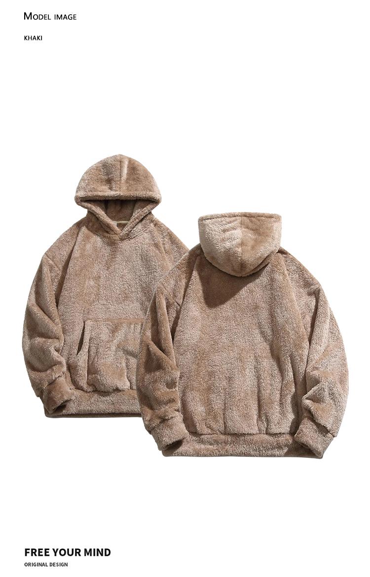 One piece Men's winter fleece thick casual loose and comfortable Arctic fleece hooded sweatshirt, Men's warm outerwear hooded clothes, Men's Solid Pocket Long Sleeve Fuzzy Hoodie, Cozy Fall Outfits