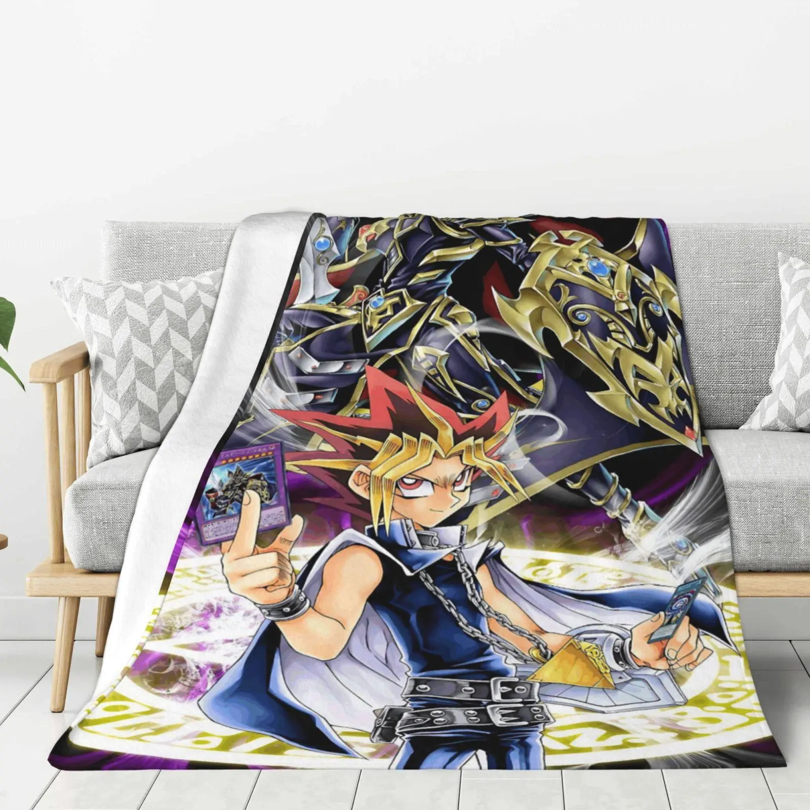 Anime Theme Yugioh Art Blanket - Yu Gi Oh Yugi And Dark Magician Design, Ultra Soft, Lightweight Warm Sleeping Gear for Couch, Camping Travel, All Seasons, Travel Couch