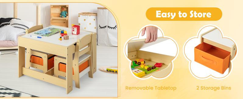 Costzon Kids Table and Chair Set, 3 in 1 Wooden Activity Table with Storage Space, Detachable Tabletop for Playroom, Nursery,Christmas Festival Gift Black Friday Cyber Monday