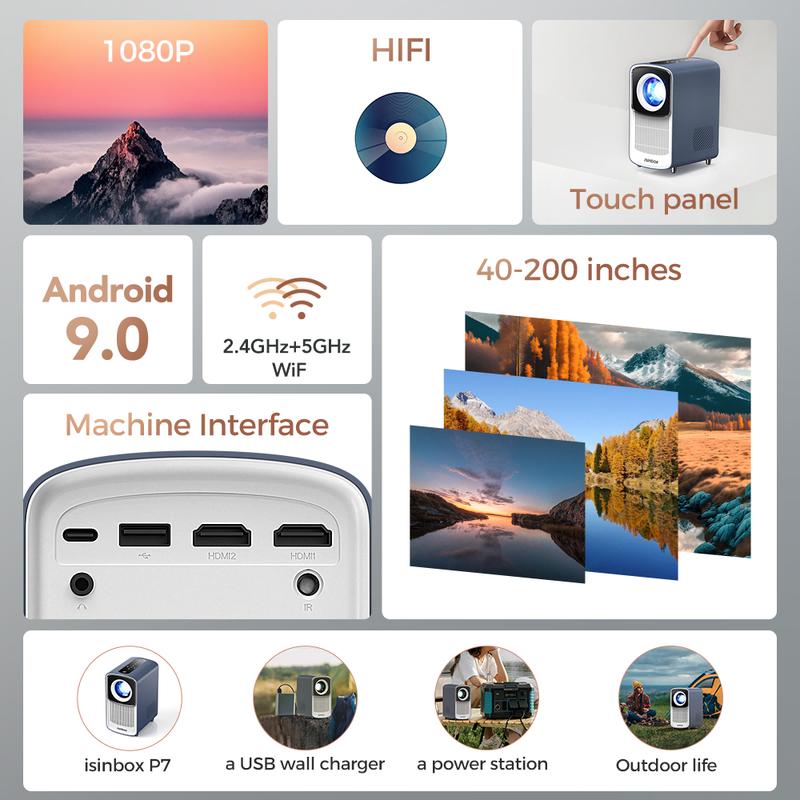 Portable Smart Projector With Android 12, 4K HD Display, Auto Focus, WiFi6 & BT5.4, Built-in Battery, Ideal For Home Cinema And Outdoor Use, Holiday Essentials, Christmas Gifts