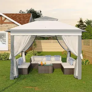 11x11FT Pop-Up Gazebo, Instant Outdoor Canopy Tent with 4 Mesh Netting, Durable Steel Frame, Water-Resistant Outdoor Gazebo for Patio, Garden, Courtyard, Party