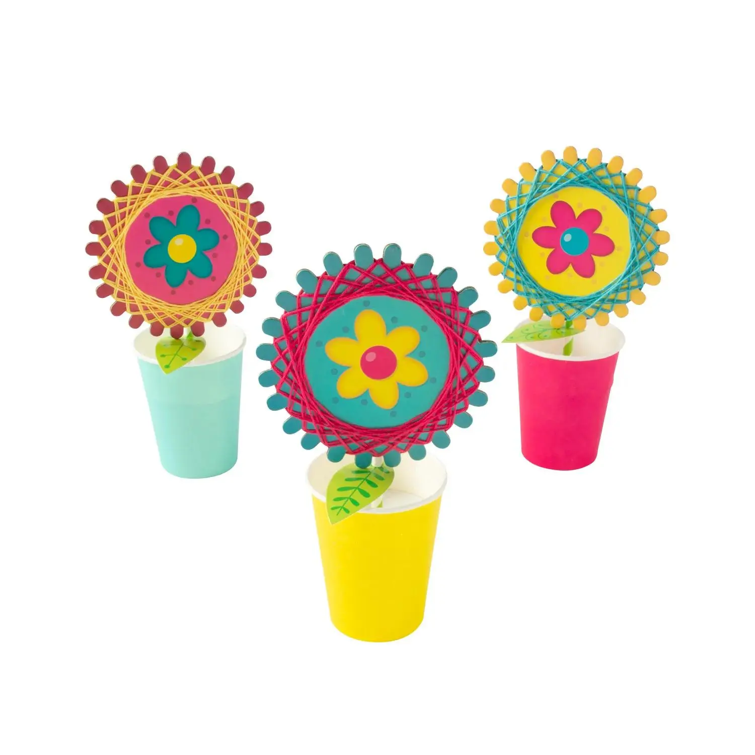 Unisex 3D String Art Flower Pot Craft Kit with Embroidery Floss - 4.75in x 8in, Develops Fine Motor Skills, Ideal for Family Fun Sessions, Makes 12 Vibrant Decor Pieces