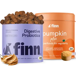 FINN Digestive Health Bundle for Dogs – Vet-Formulated Probiotics + Pumpkin Fiber Topper – Gut Support, Immune Boost & Sensitive Stomach Relief