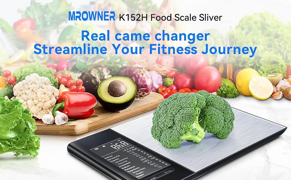 MrOwner Smart Food Kitchen Nutrition Scale with Nutritional Calculator, Free App with 19 Nutrients Tracking, Calorie, Marco, Digital Weight Grams and Ounces, Premium Stainless Steel, 22lb