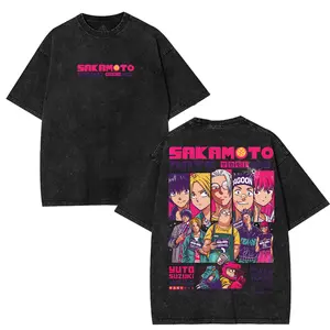 Retro Sakamoto Days Washed T-Shirt Anime Double Printed Vintage Washed Tee Unisex Heavyweight Cotton T-shirt for Anime Fans and Lovers