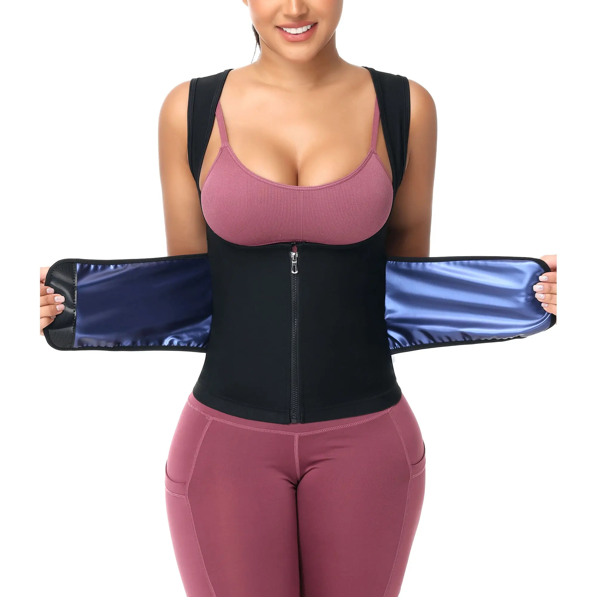 Women's Tight Sauna Sweat Waist Trainer Vest - Zippered Breathable Fabric Workout Tank Top, Female-Fit, Snug Support, Thick Waistband Shapewear, Body Contouring for Gym