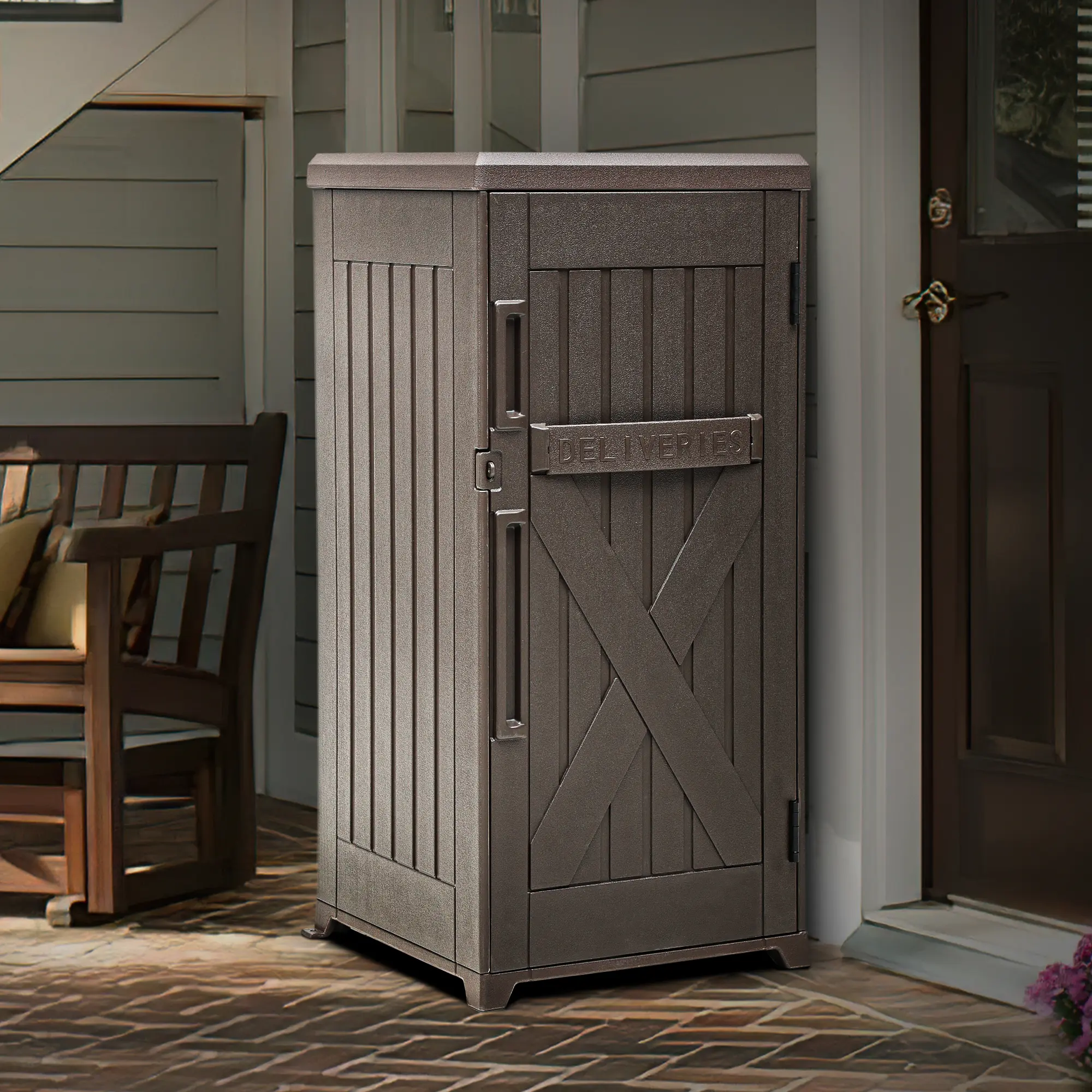 YITAHOME 60 Gallon Large Package Delivery and Storage Box with Lockable Secure, Double-Wall Resin Outdoor Package Delivery and Waterproof Deck Box for Porch, Curbside, 8.5 Cubic feet, Brown