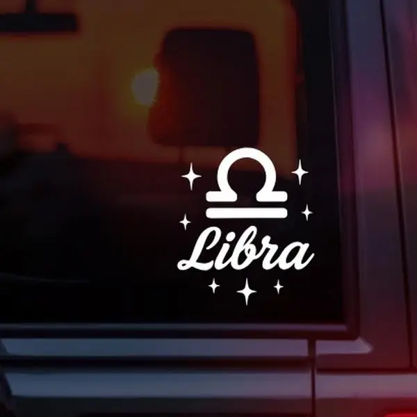 Libra Zodiac Sign Symbol Vinyl Car Decal, Astrology Horoscope Symbol with Libra Name, Celestial Aesthetic Sticker for Cars, Laptops & Water Bottles, Perfect Gift for Libra Season & Air Signs