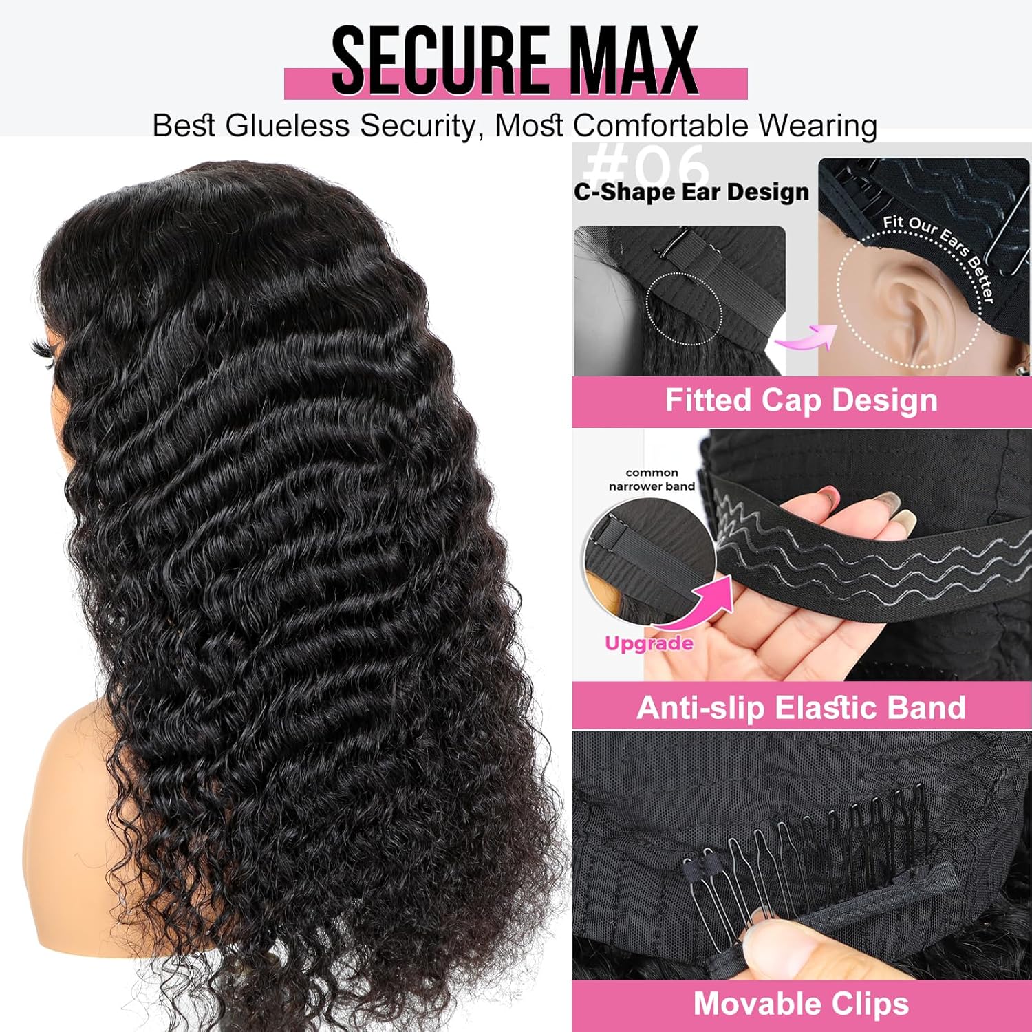 【26“ Only $135】Mamushow 7x6 Glueless Water Wave Wigs 200% Density Human Hair With Drawstring Curly Wave Wigs Closure Wigs Pre Plucked Pre Cut Pre Bleached Wear and Go Wigs Outdoorfun Party Vacation Wigs