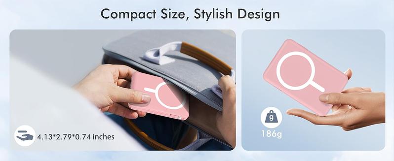 Podoru for MagSafe Battery Pack, 10000mAh Power Bank Built-in USB-C Lighting Cables Wireless Magnetic Portable Charger for iPhone 17/16/15/14/13/12Series