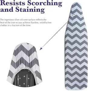 Epica Ironing Board Cover and Pad - Standard Size 15x54 Padded Ironing Board Covers, Heat Reflective Coating, Thick Pads, Scorch & Stain Resistant Iron Board Cover with Padding Grey Chevron